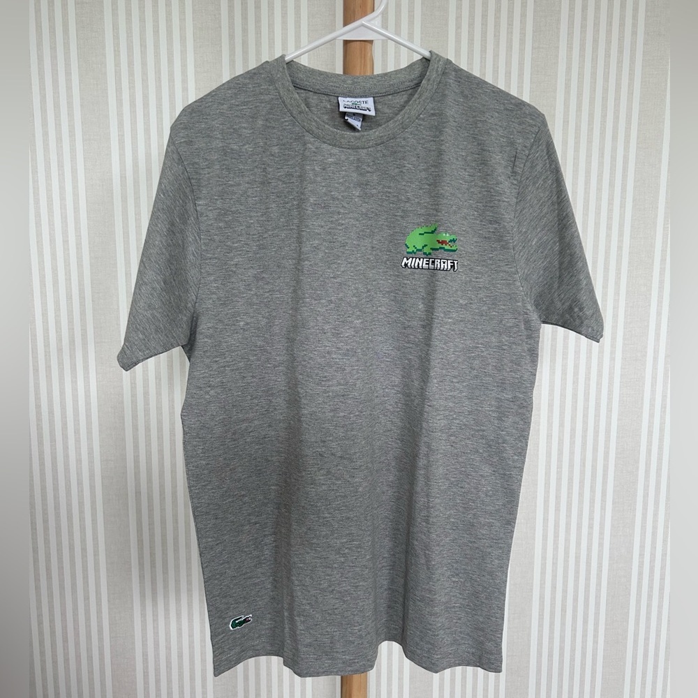 Lacoste Gray Short Sleeve Tee with Green Minecraft Logo